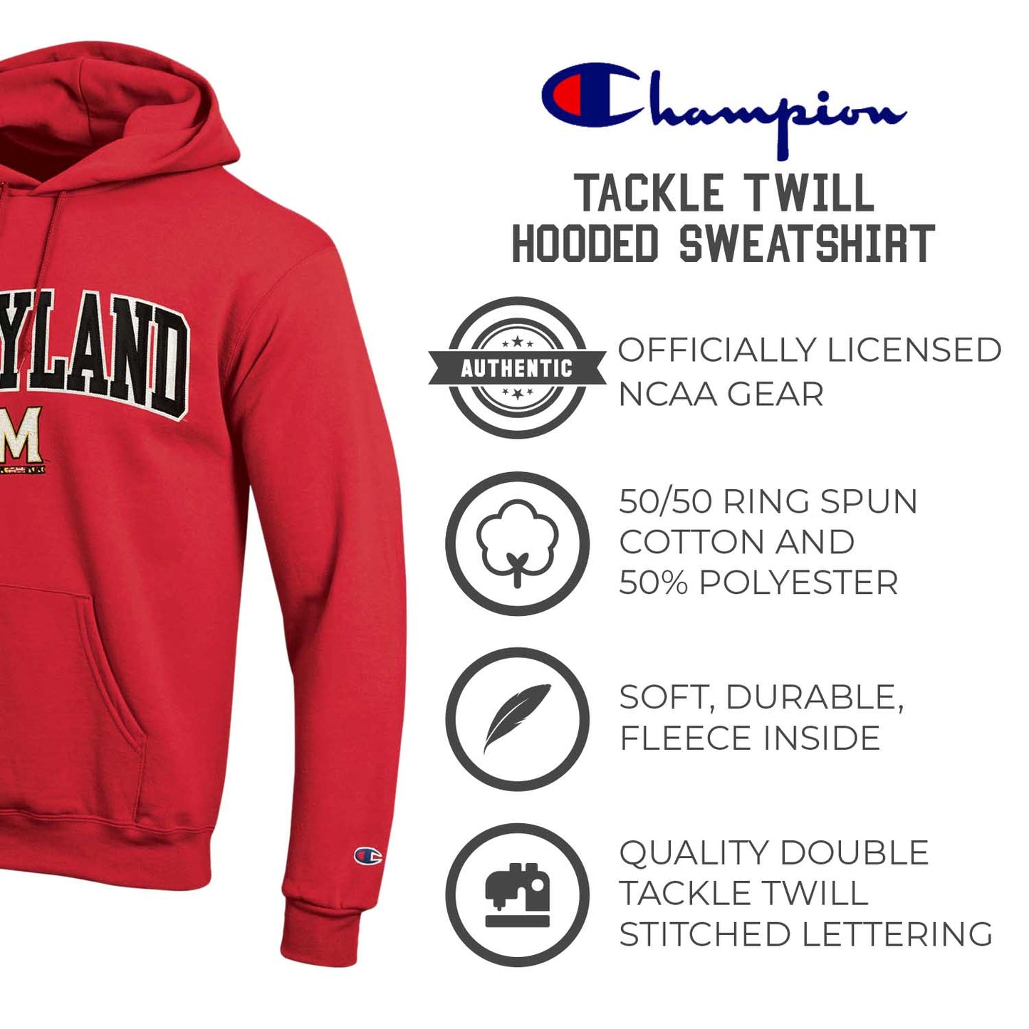 Maryland Terrapins Champion Adult Tackle Twill Hooded Sweatshirt - Red