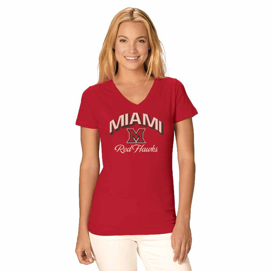 Miami Redhawks Womens Dedicated Fan Signature Diva V-Neck - Red