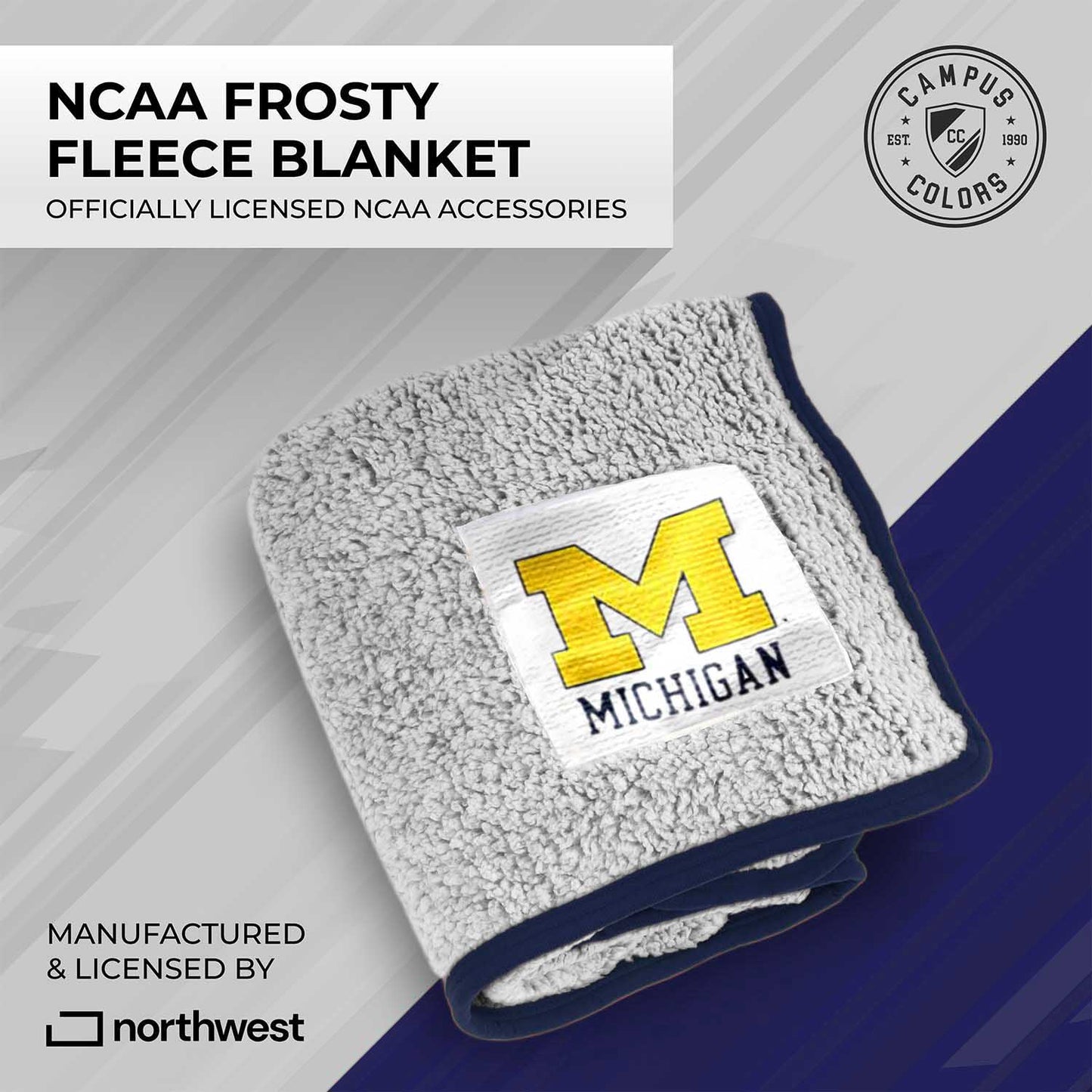 Michigan Wolverines NCAA Silk Sherpa College Throw Blanket - Navy