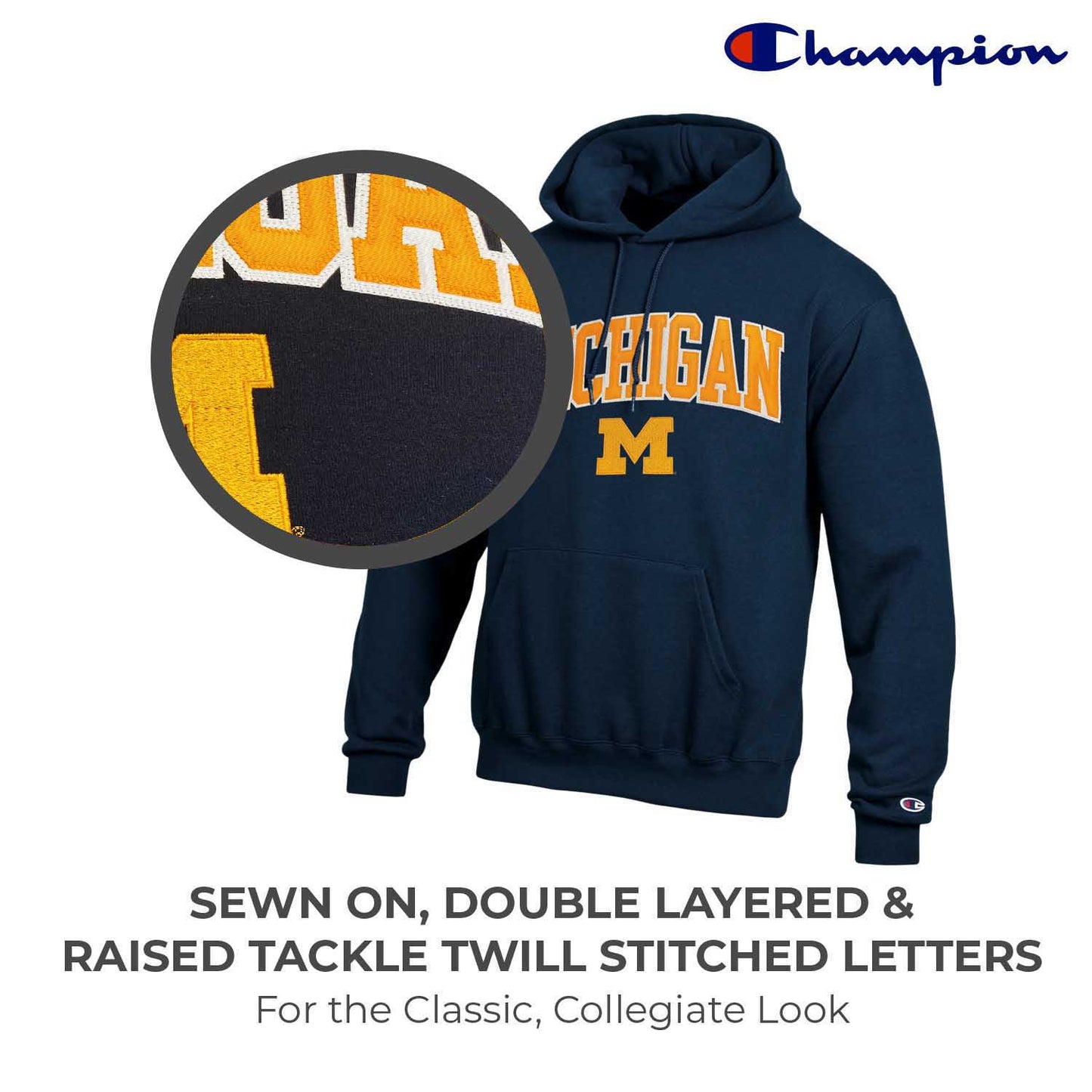 Michigan Wolverines Champion Adult Tackle Twill Hooded Sweatshirt - Navy