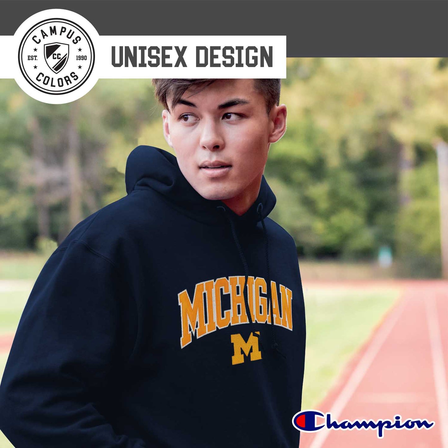 Michigan Wolverines Champion Adult Tackle Twill Hooded Sweatshirt - Navy