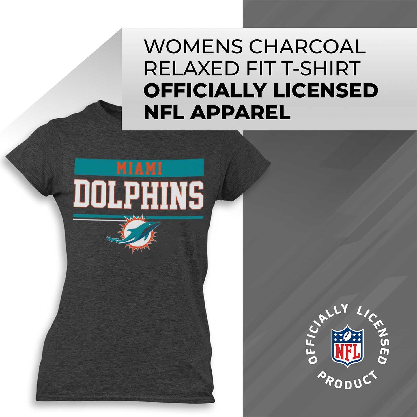 Miami Dolphins NFL Women's Team Block Plus Sized Relaxed Fit T-Shirt - Charcoal