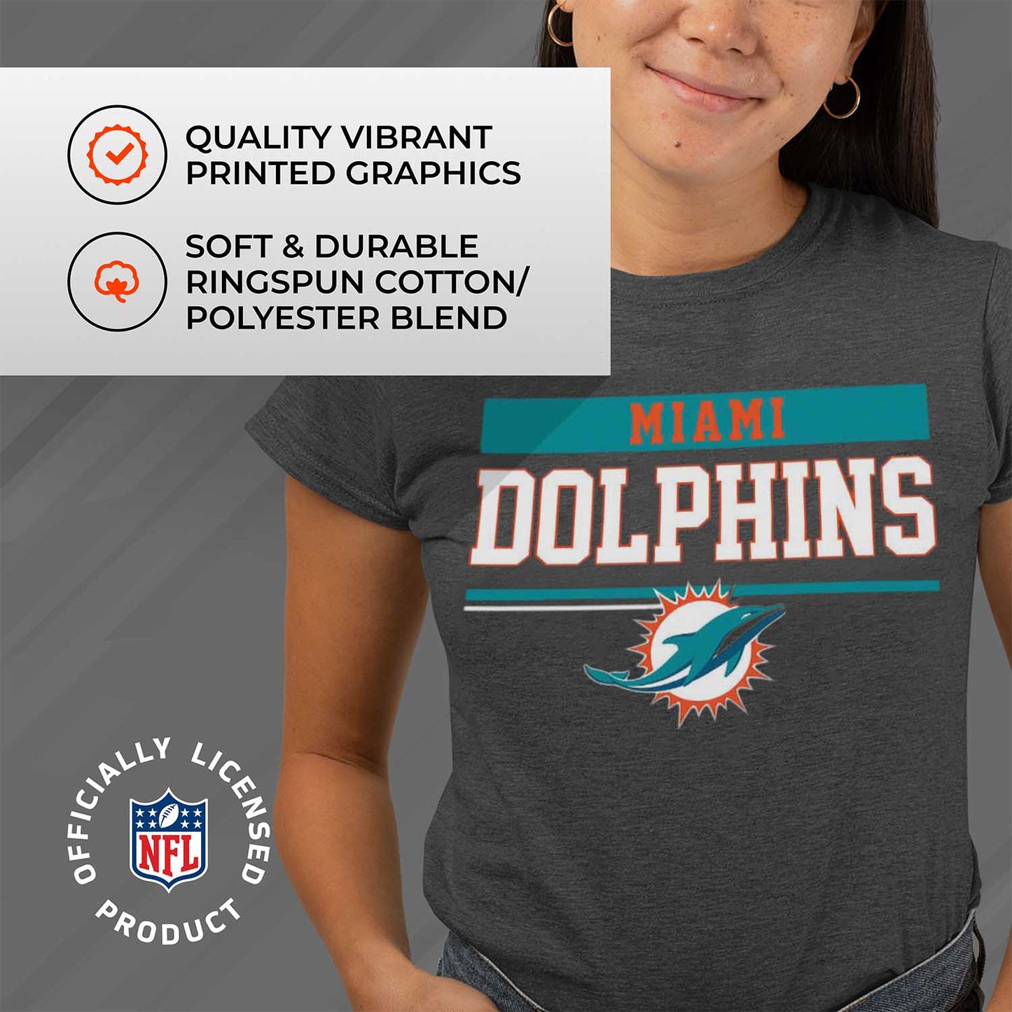 Miami Dolphins NFL Women's Team Block Plus Sized Relaxed Fit T-Shirt - Charcoal