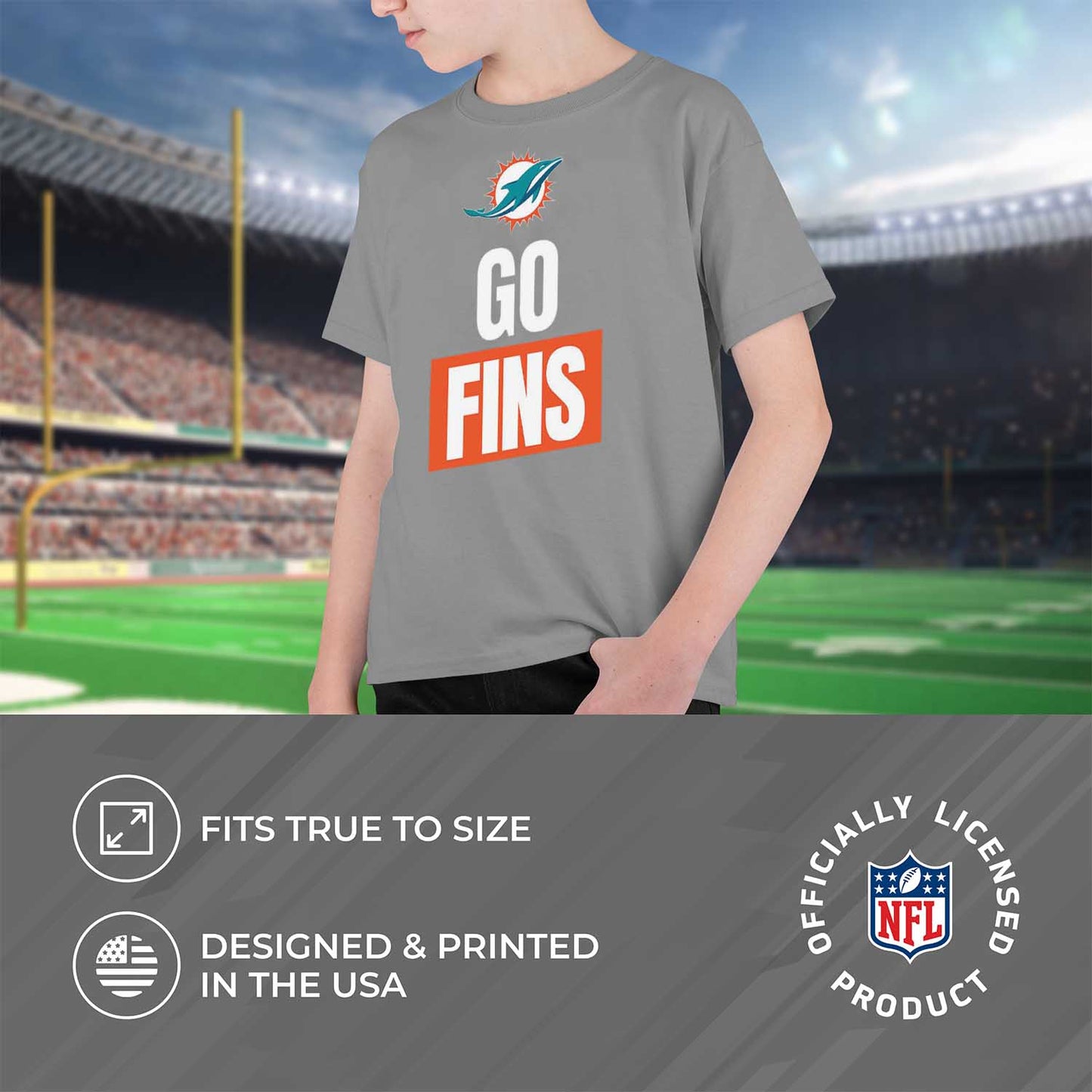 Miami Dolphins NFL Youth Team Slogan Short Sleeve Lightweight T Shirt - Gray