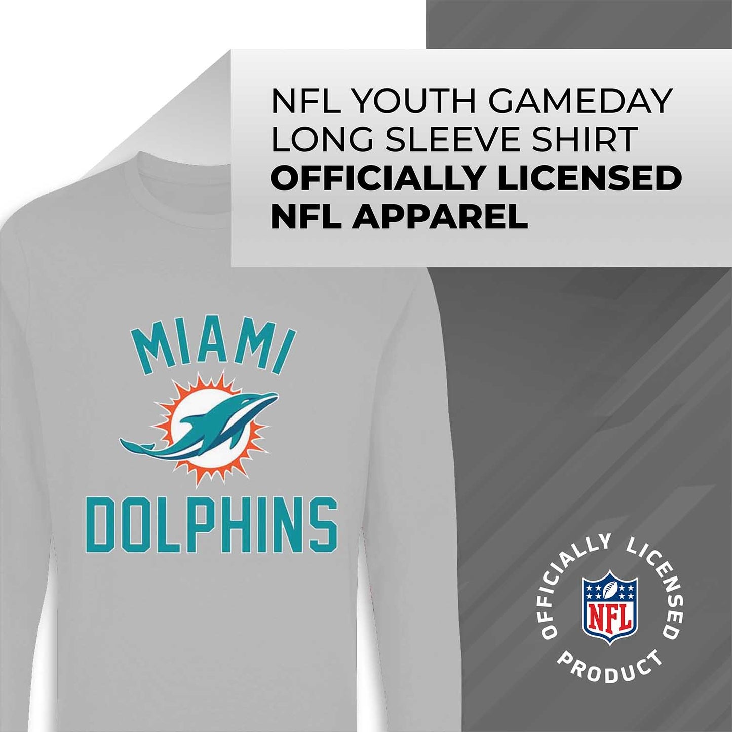 Miami Dolphins NFL Gameday Youth Football Long Sleeve Shirt - Gray