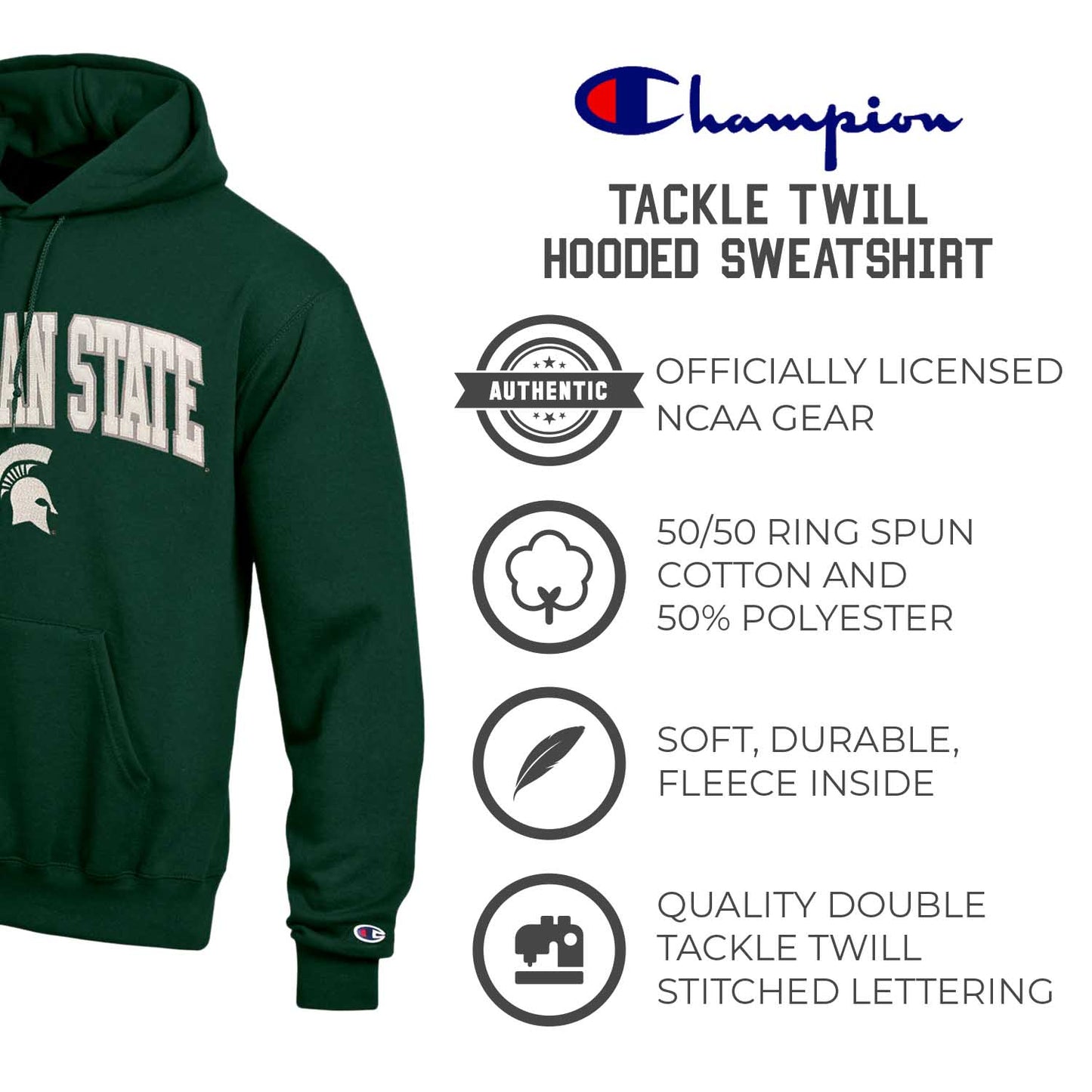 Michigan State Spartans Champion Adult Tackle Twill Hooded Sweatshirt - Green