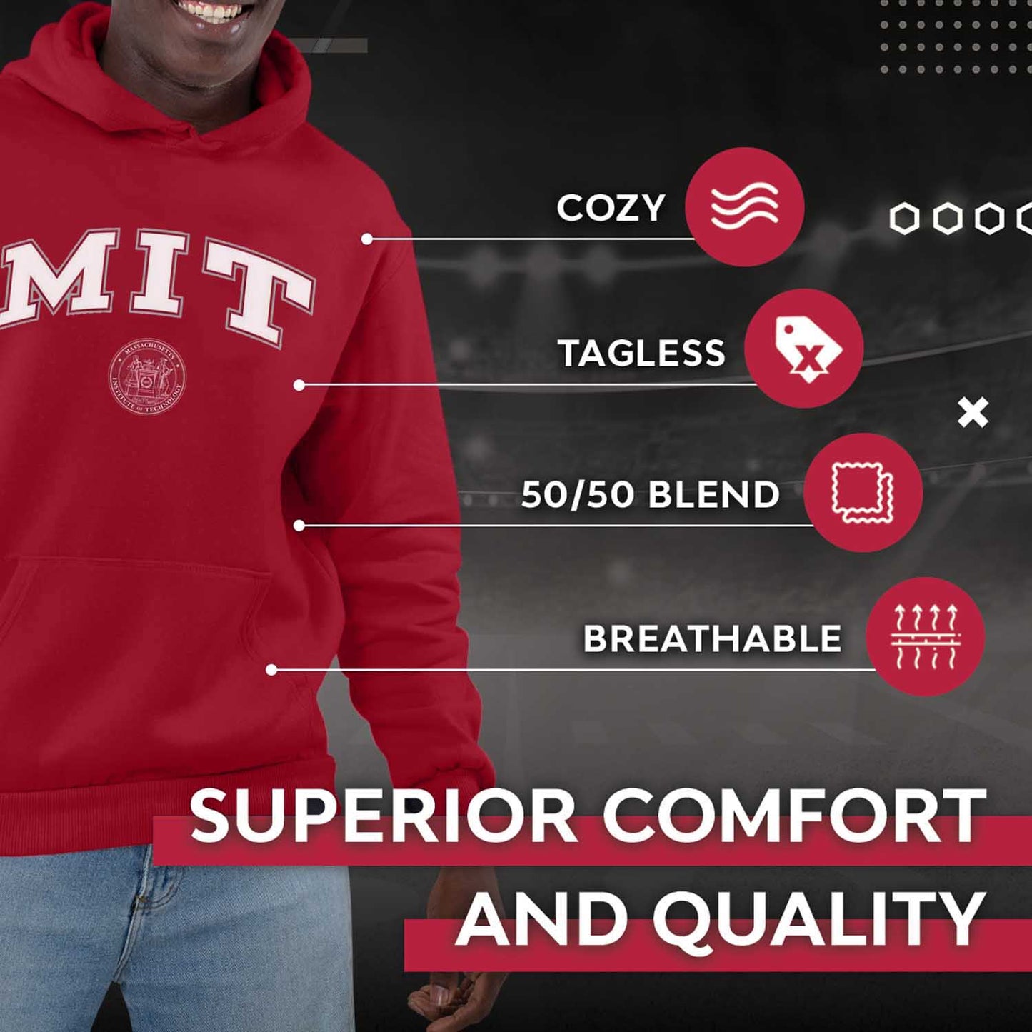 MIT Engineers Adult Arch & Logo Soft Style Gameday Hooded Sweatshirt - Cardinal
