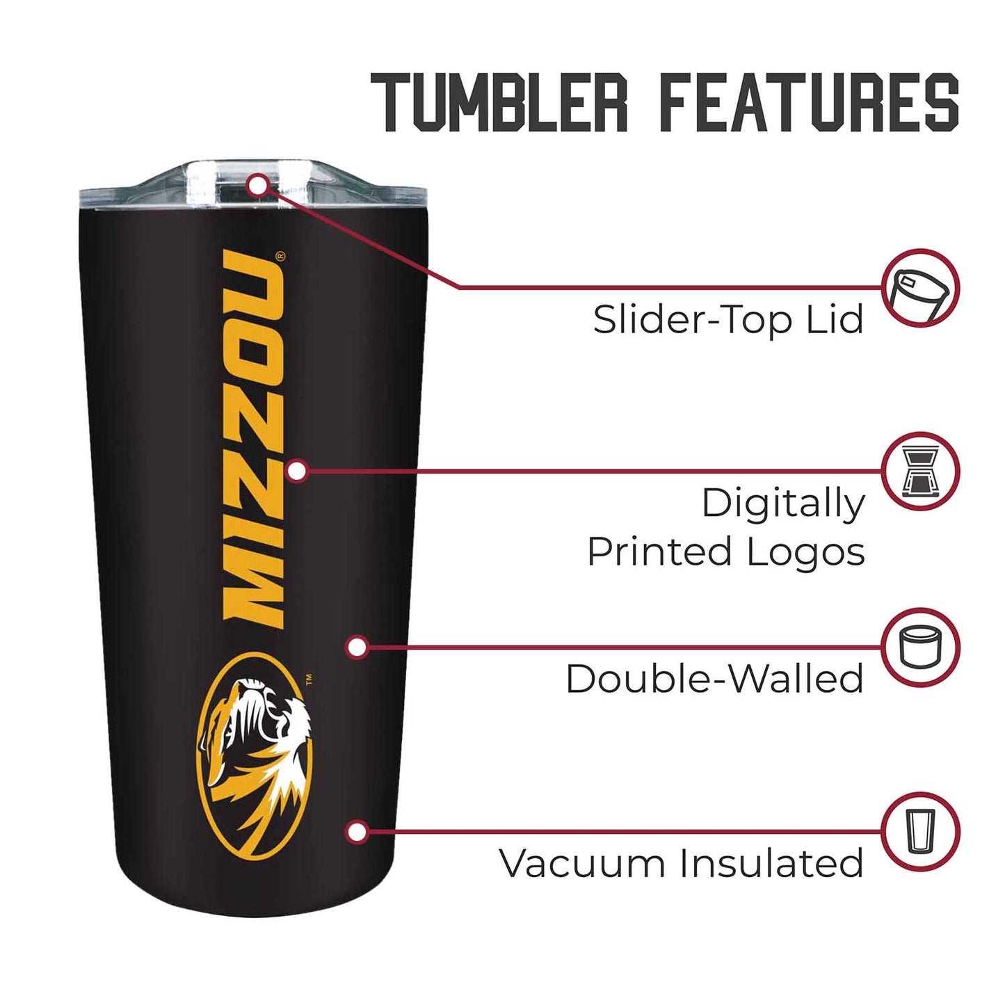 Missouri Tigers NCAA Stainless Steel Tumbler perfect for Gameday - Black