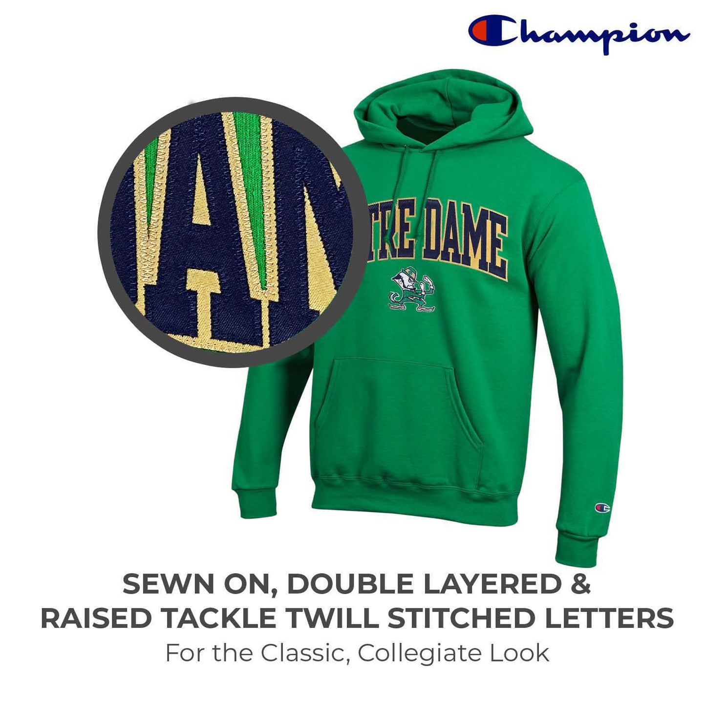 Notre Dame Fighting Irish Champion Adult Tackle Twill Hooded Sweatshirt - Green