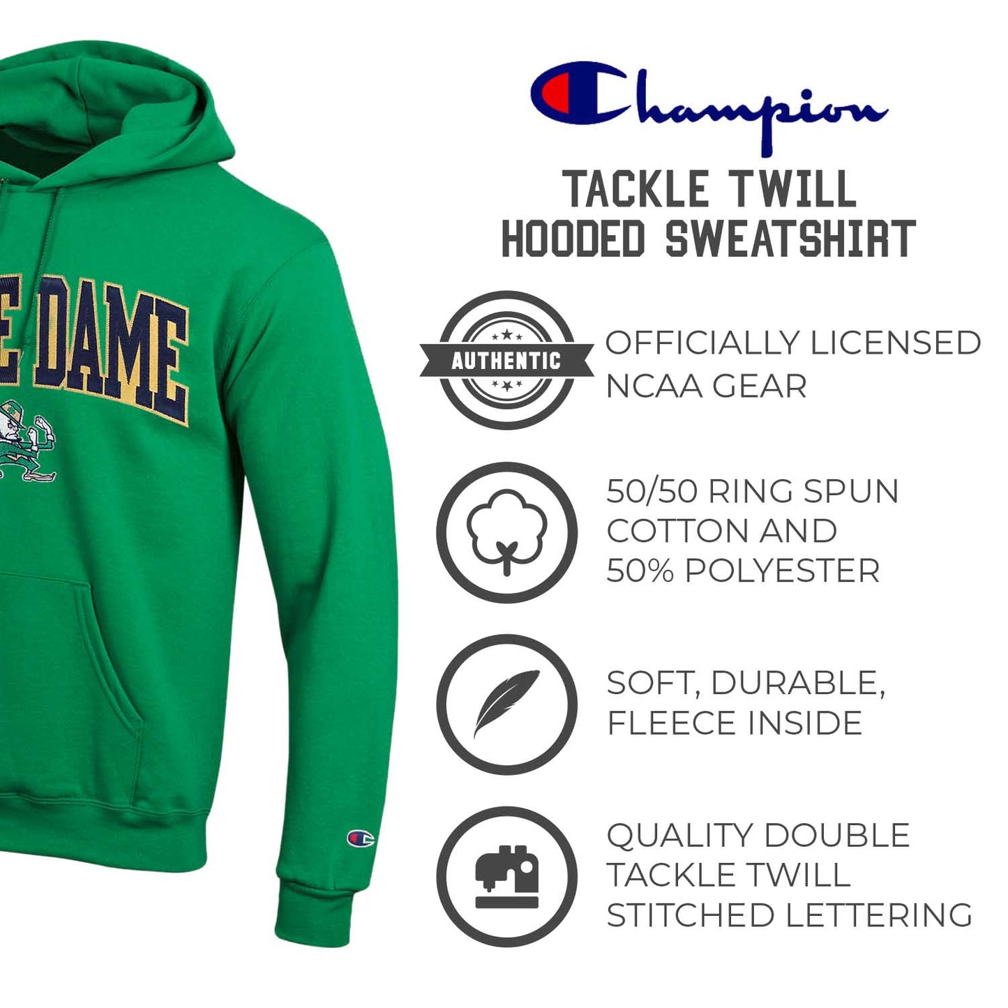 Notre Dame Fighting Irish Champion Adult Tackle Twill Hooded Sweatshirt - Green
