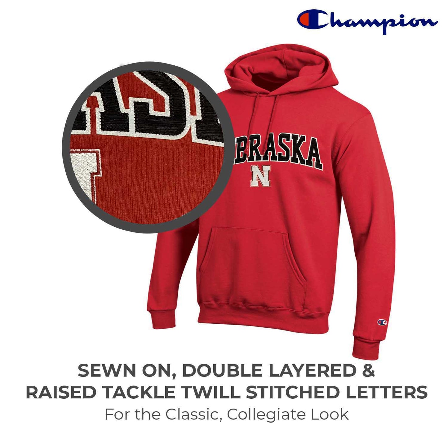 Nebraska Cornhuskers Champion Adult Tackle Twill Hooded Sweatshirt - Red