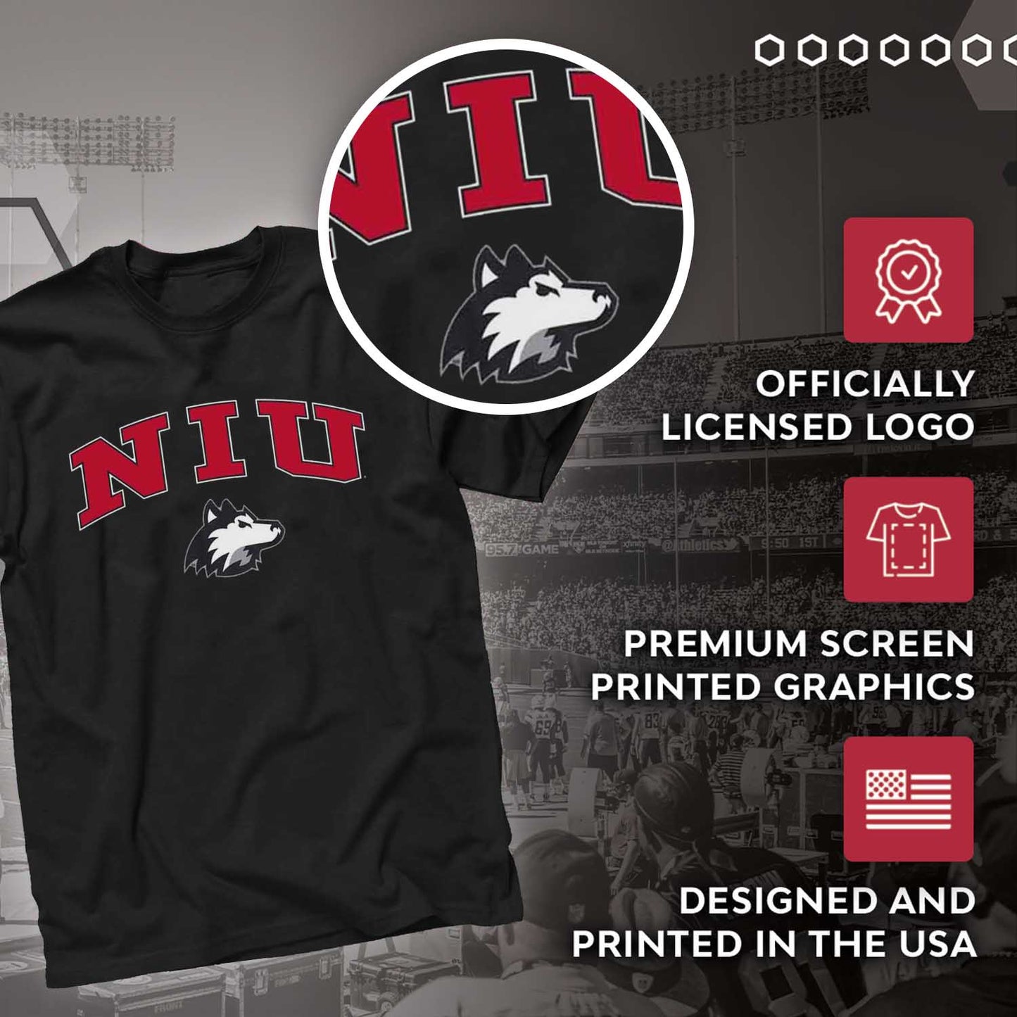 Northern Illinois Huskies  Arch and Logo Short Sleeve T-shirt - Black