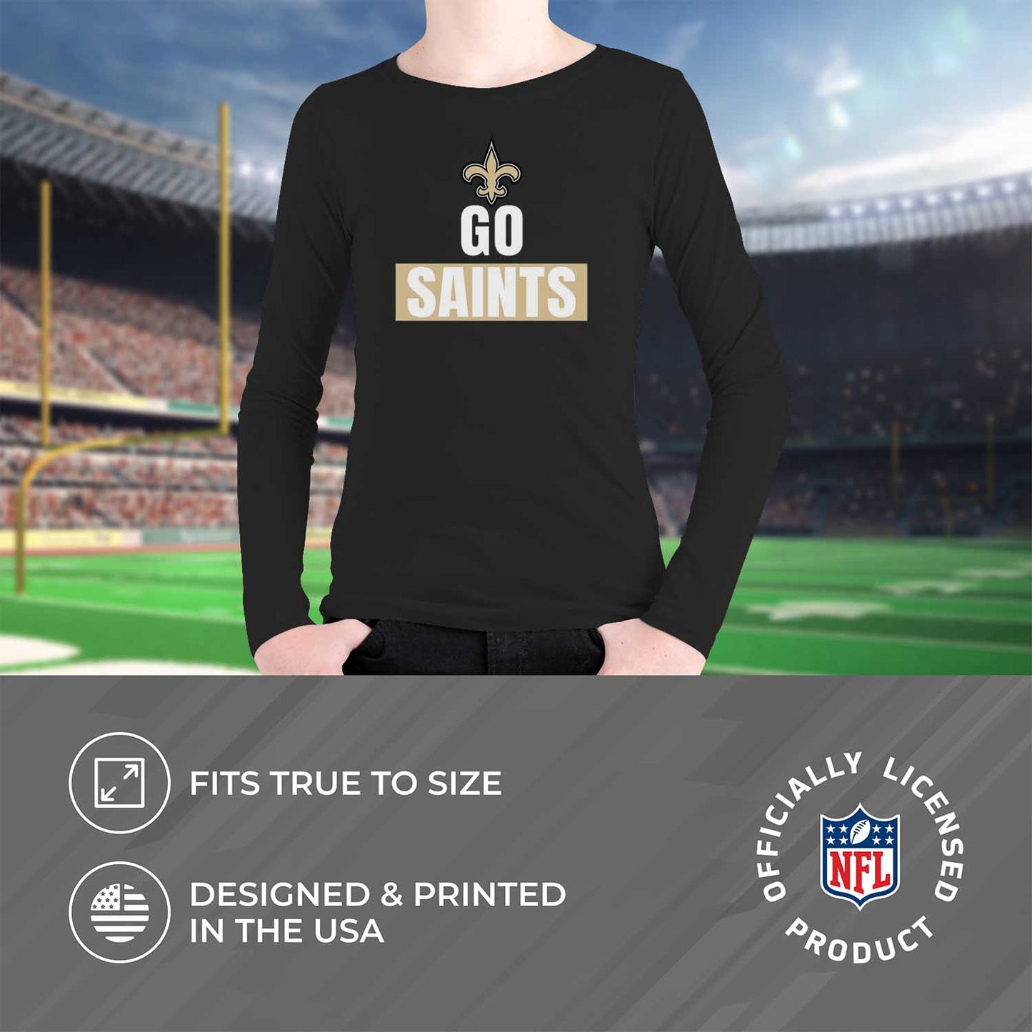 New Orleans Saints NFL Youth Team Slogan Long Sleeve Shirt  - Black