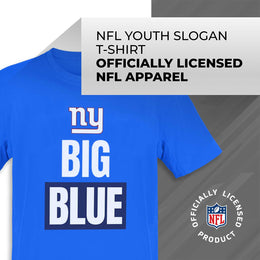 New York Giants NFL Youth Team Slogan Short Sleeve Lightweight T Shirt - Royal