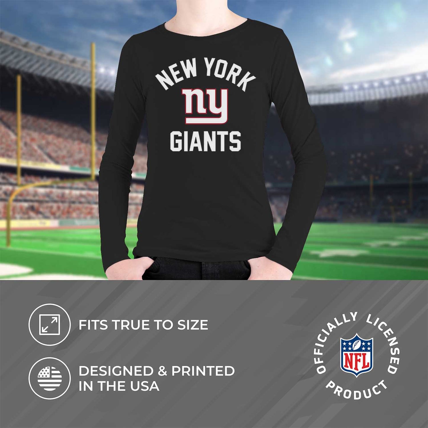 New York Giants NFL Gameday Youth Football Long Sleeve Shirt - Black