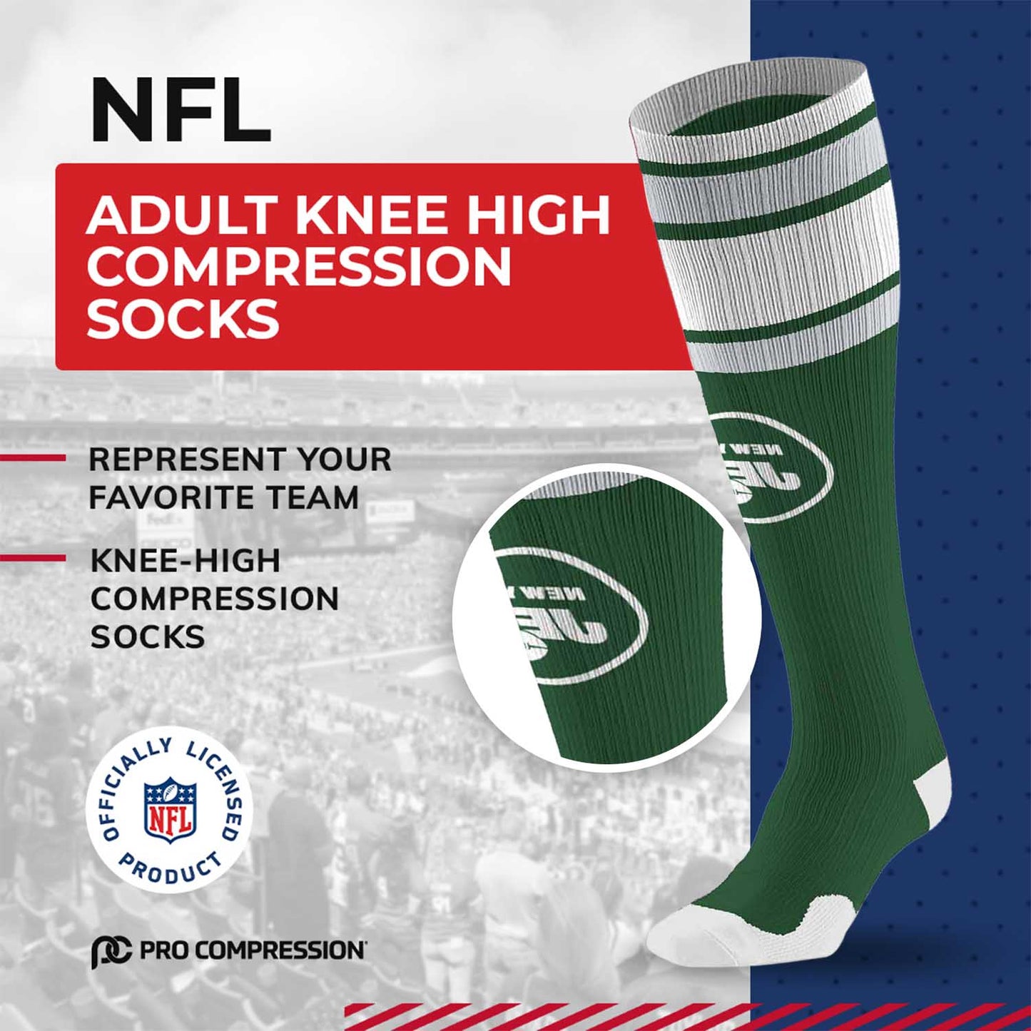 New York Jets NFL Adult Compression Socks - Green