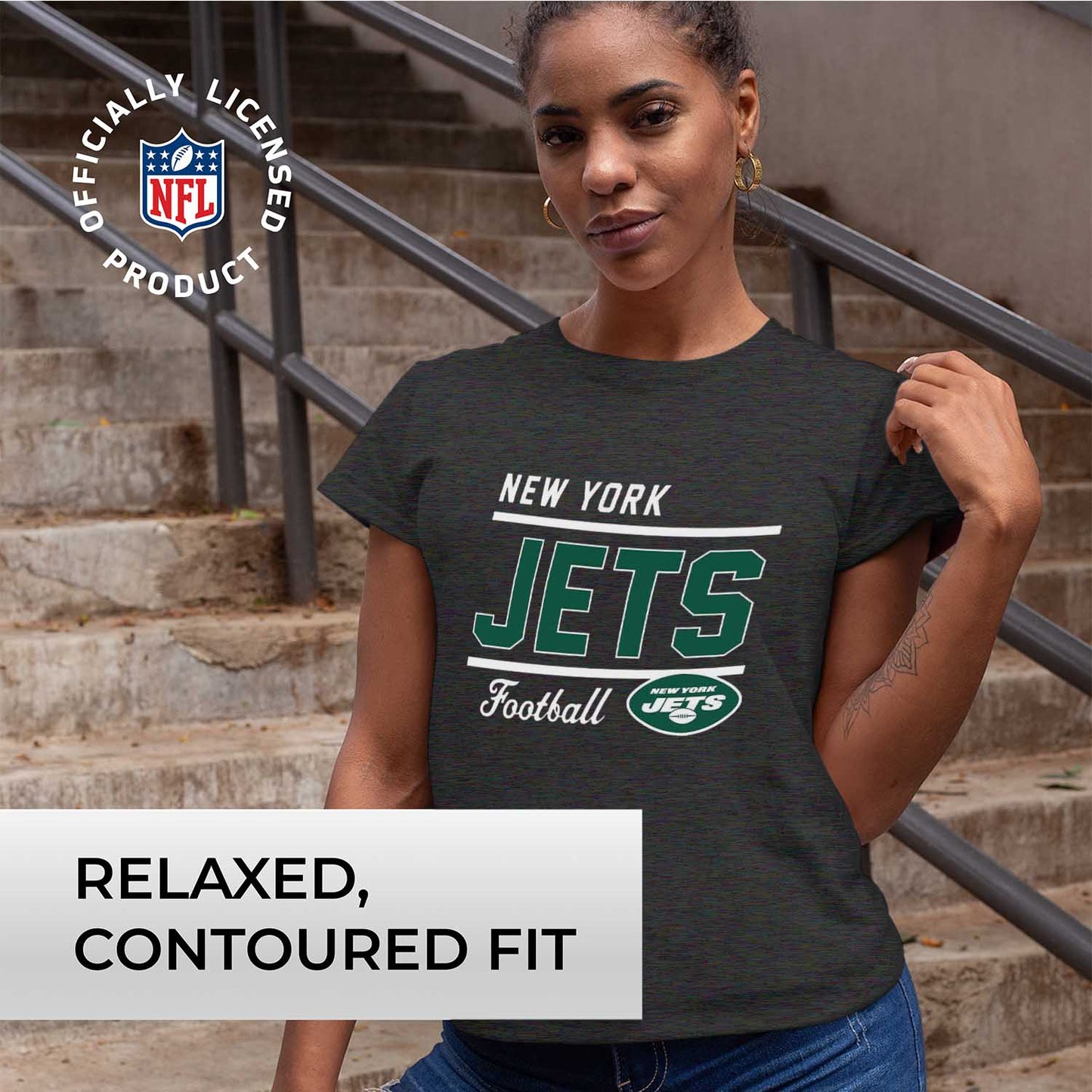 New York Jets NFL Womens Plus Size Relaxed Fit T-Shirt - Charcoal