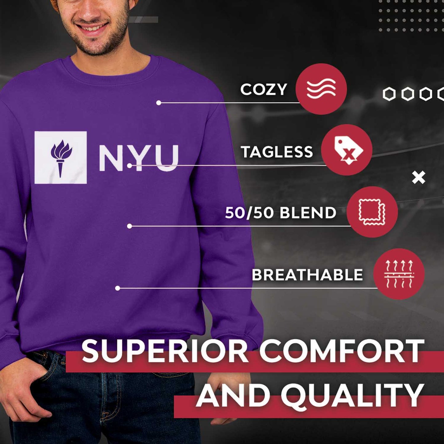 NYU Violets  Adult Just Logo Crewneck Sweatshirt - Purple