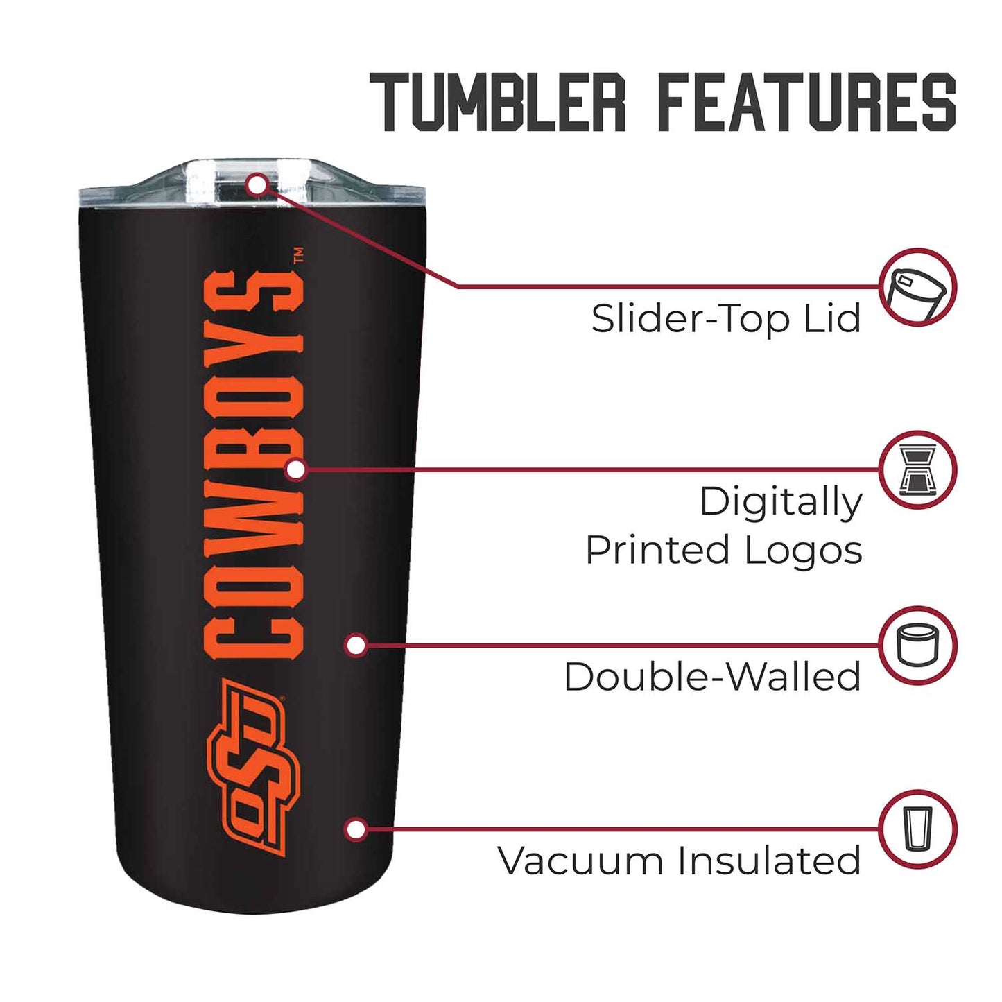 Oklahoma State Cowboys NCAA Stainless Steel Tumbler perfect for Gameday - Black