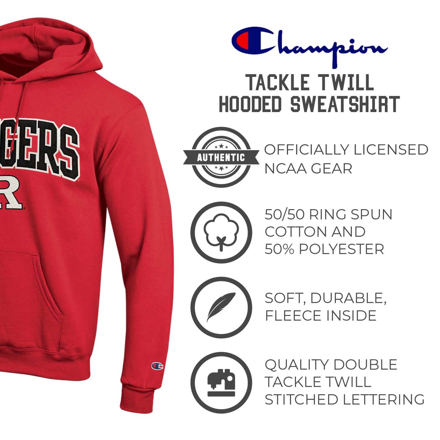 Rutgers Scarlet Knights Champion Adult Tackle Twill Hooded Sweatshirt - Red