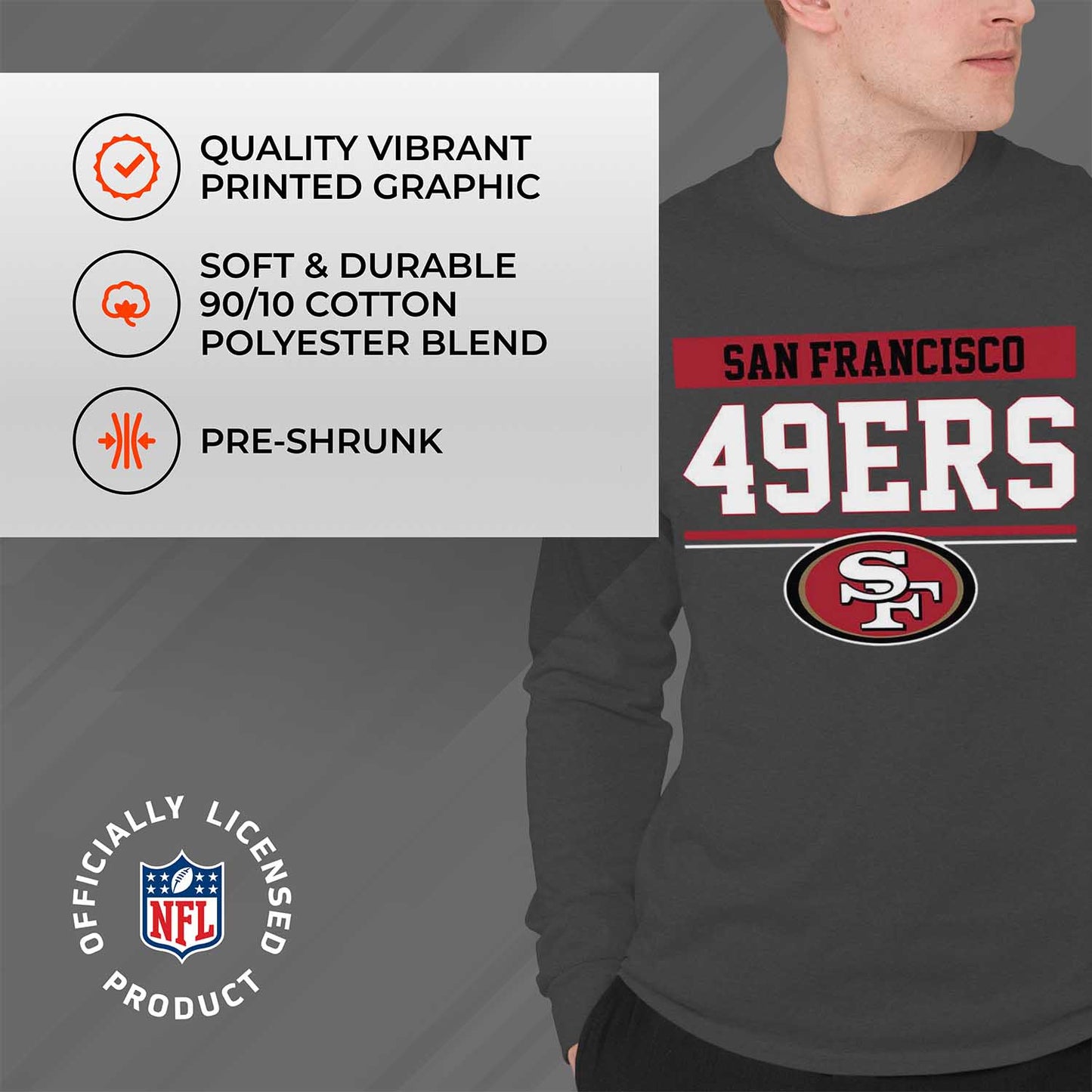 San Francisco 49ers NFL Adult Charcoal Long Sleeve T Shirt - Charcoal