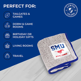 SMU Mustangs NCAA Silk Sherpa College Throw Blanket - Blue