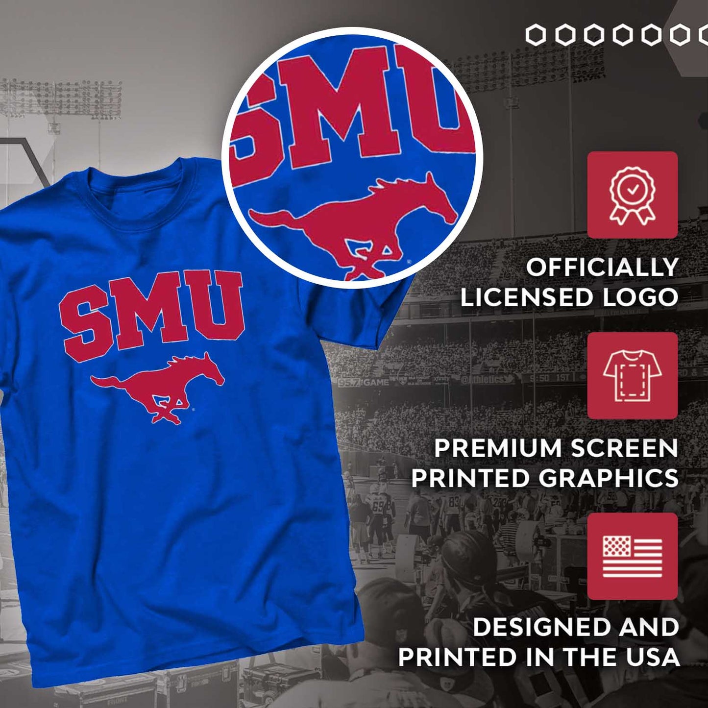 SMU Mustangs Adult Arch & Logo Soft Style Gameday T-Shirt - Royal