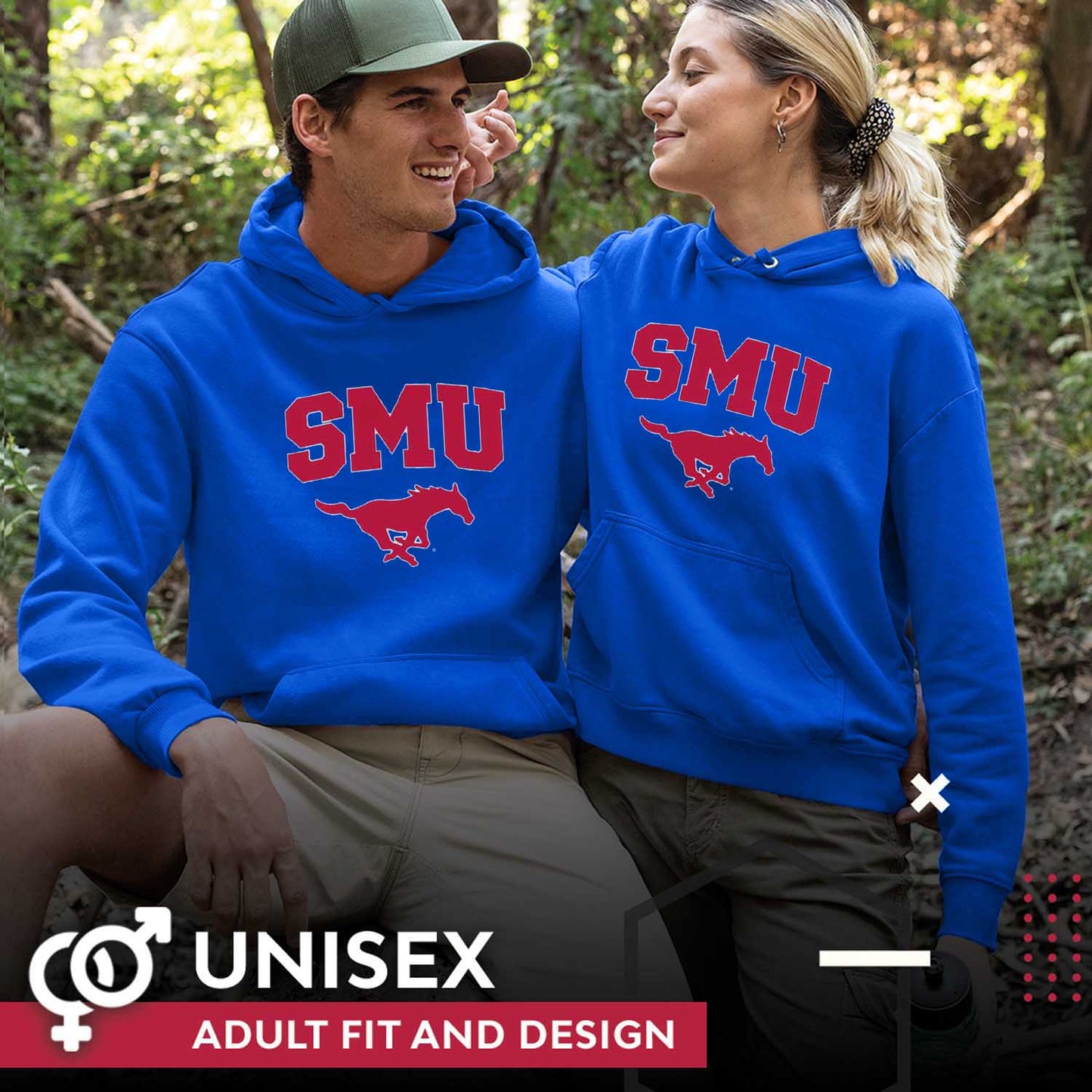 SMU Mustangs Campus Colors Adult Arch & Logo Soft Style Gameday Hooded Sweatshirt  - Royal