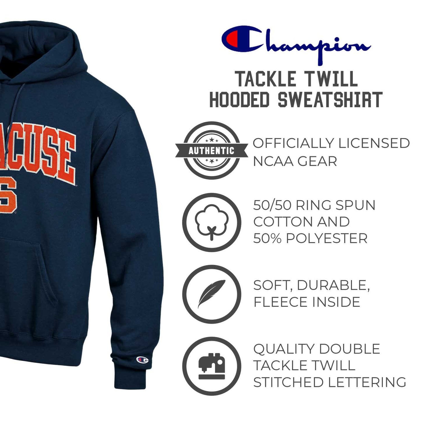 Syracuse Orange Champion Adult Tackle Twill Hooded Sweatshirt - Navy