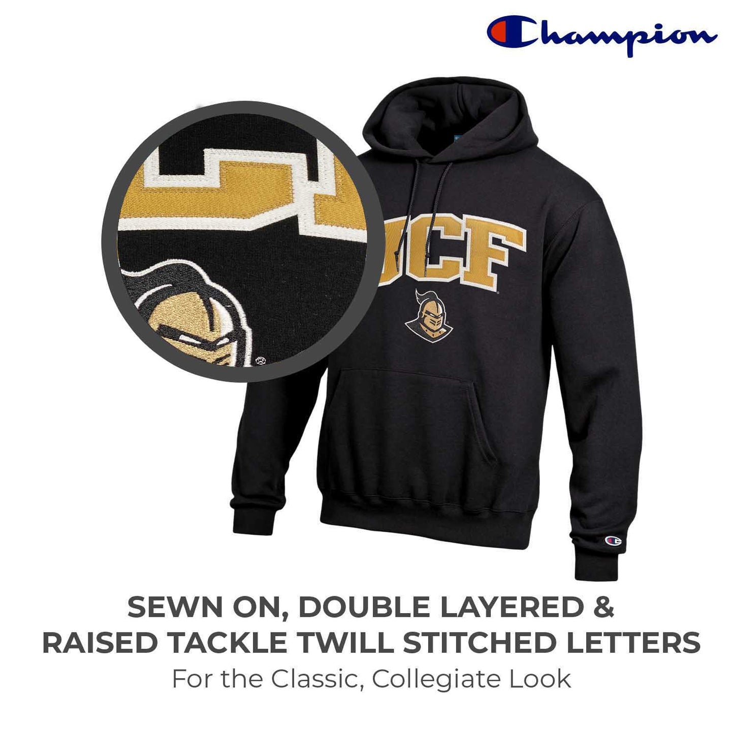 Central Florida Knights Champion Adult Tackle Twill Hooded Sweatshirt - Black