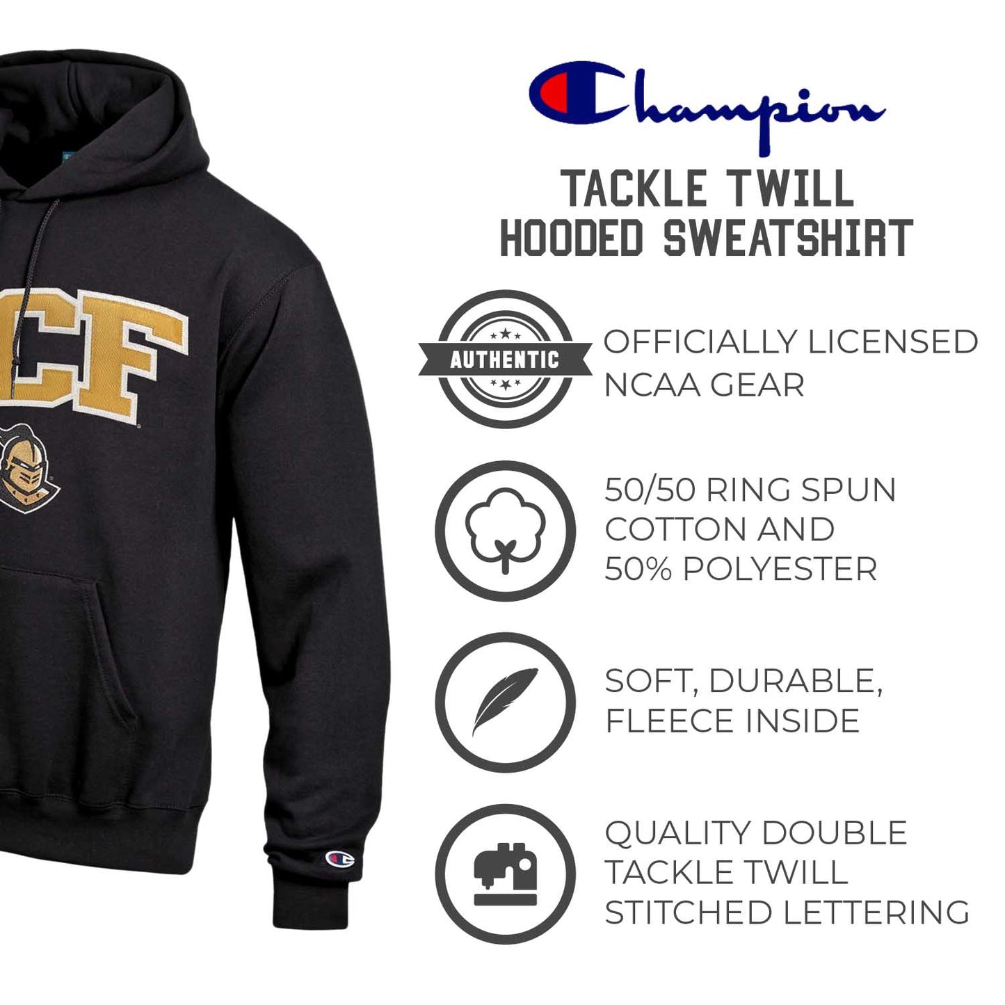 Central Florida Knights Champion Adult Tackle Twill Hooded Sweatshirt - Black