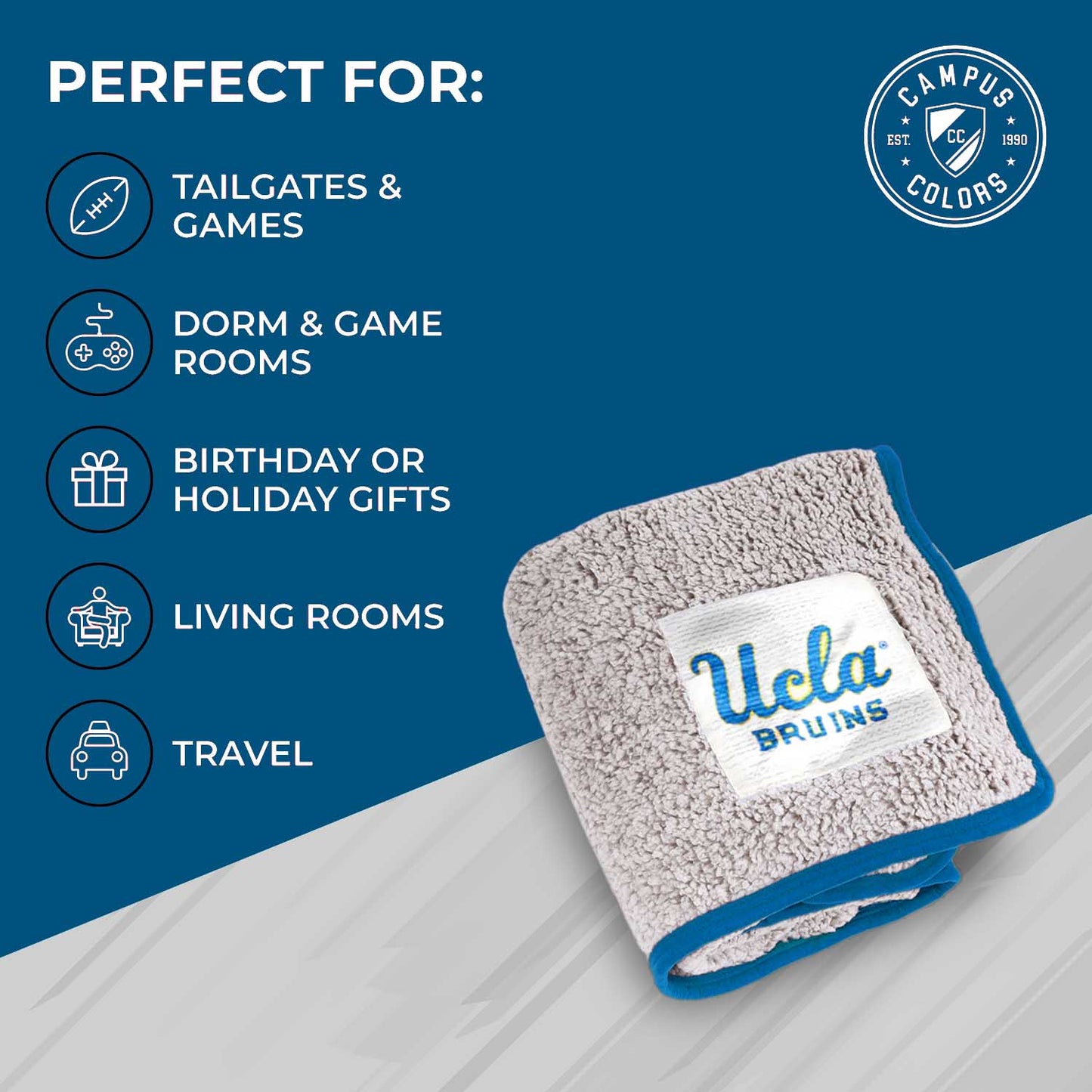 UCLA Bruins NCAA Silk Sherpa College Throw Blanket - Blue
