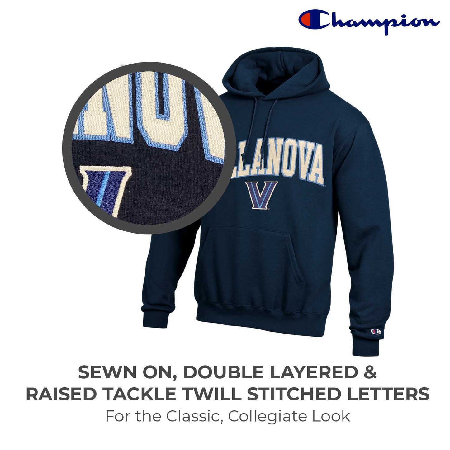 Villanova Wildcats Champion Adult Tackle Twill Hooded Sweatshirt - Navy