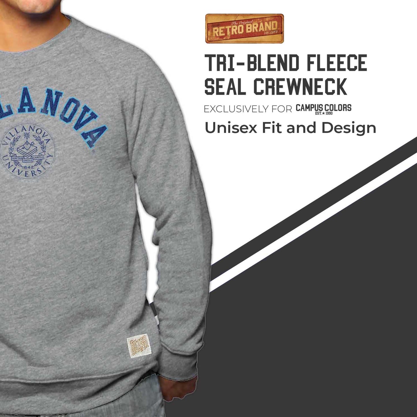 Villanova Wildcats College Gray University Seal Crewneck Sweatshirt - Gray
