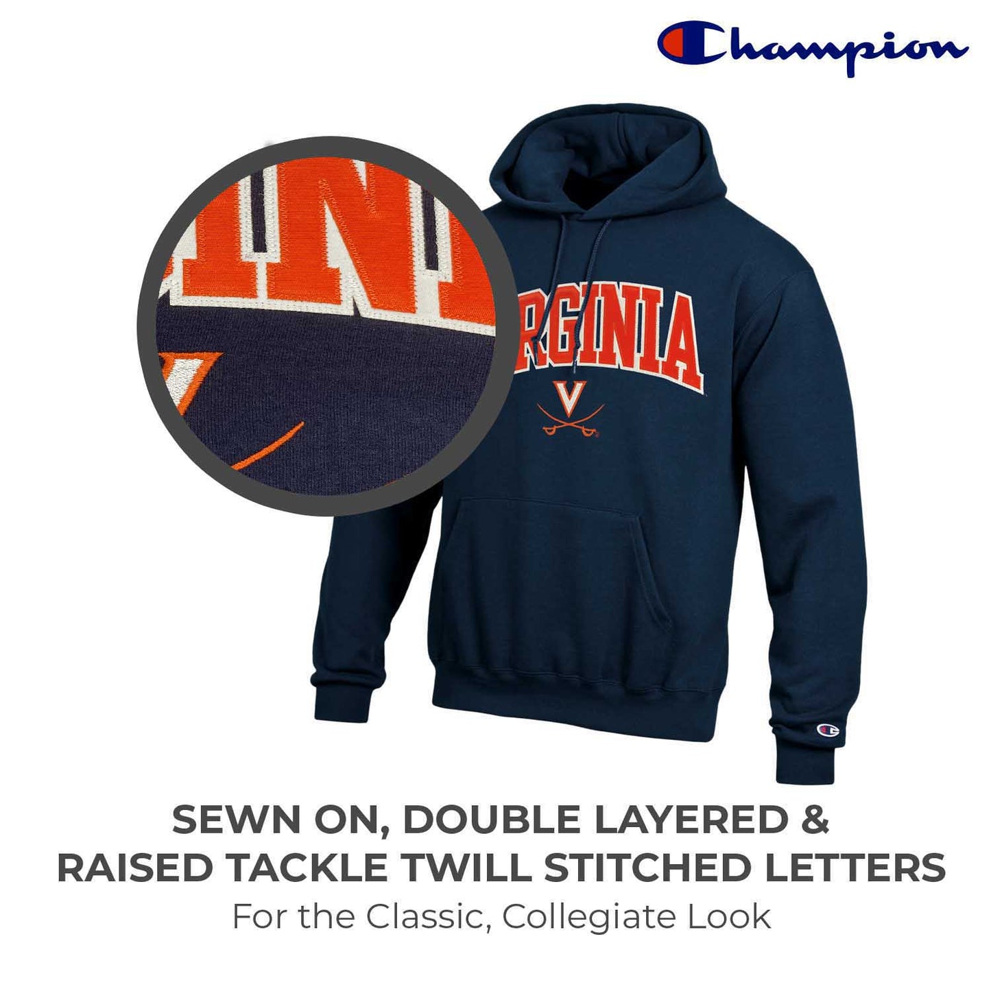 Virginia Cavaliers Champion Adult Tackle Twill Hooded Sweatshirt - Navy