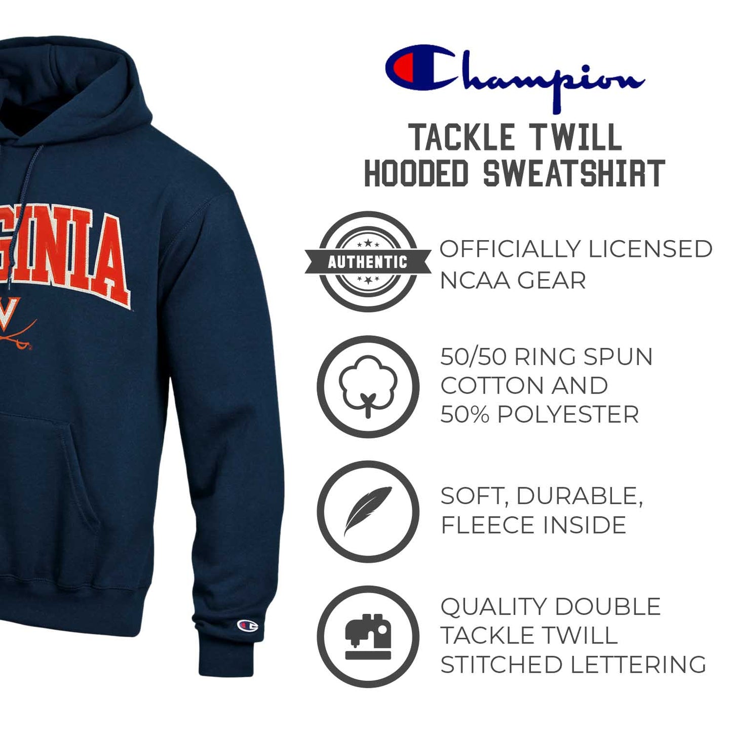 Virginia Cavaliers Champion Adult Tackle Twill Hooded Sweatshirt - Navy