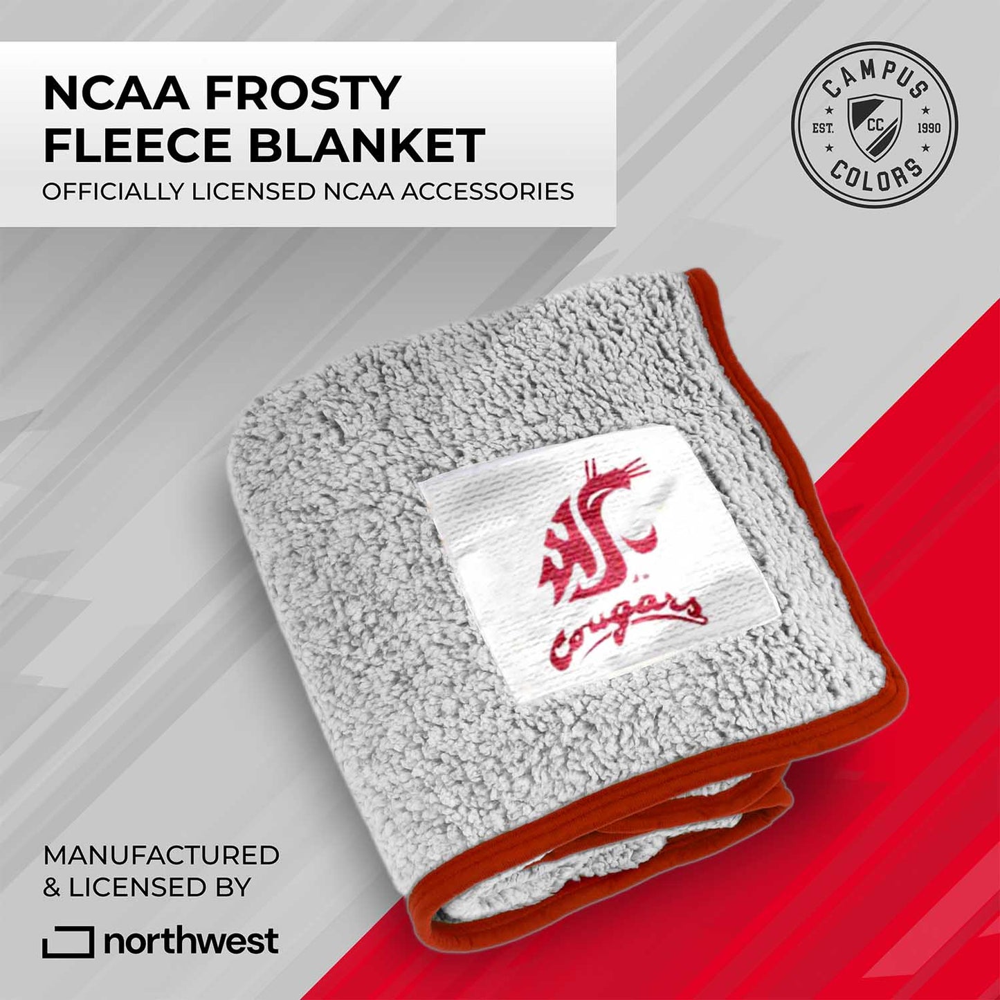 Washington State Cougars NCAA Silk Sherpa College Throw Blanket - Maroon