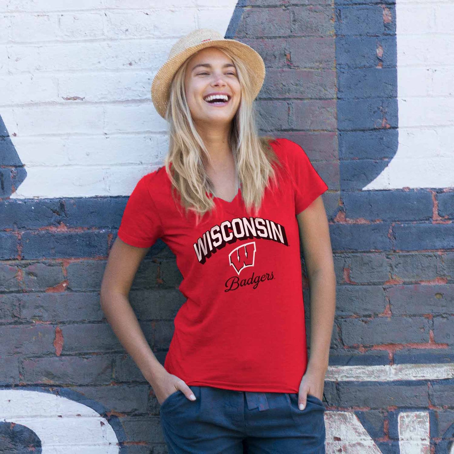 Wisconsin Badgers NCAA Womens Dedicated Fan Signature Diva V-Neck - Red