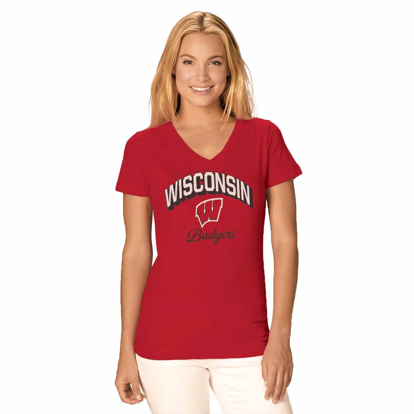 Wisconsin Badgers NCAA Womens Dedicated Fan Signature Diva V-Neck - Red