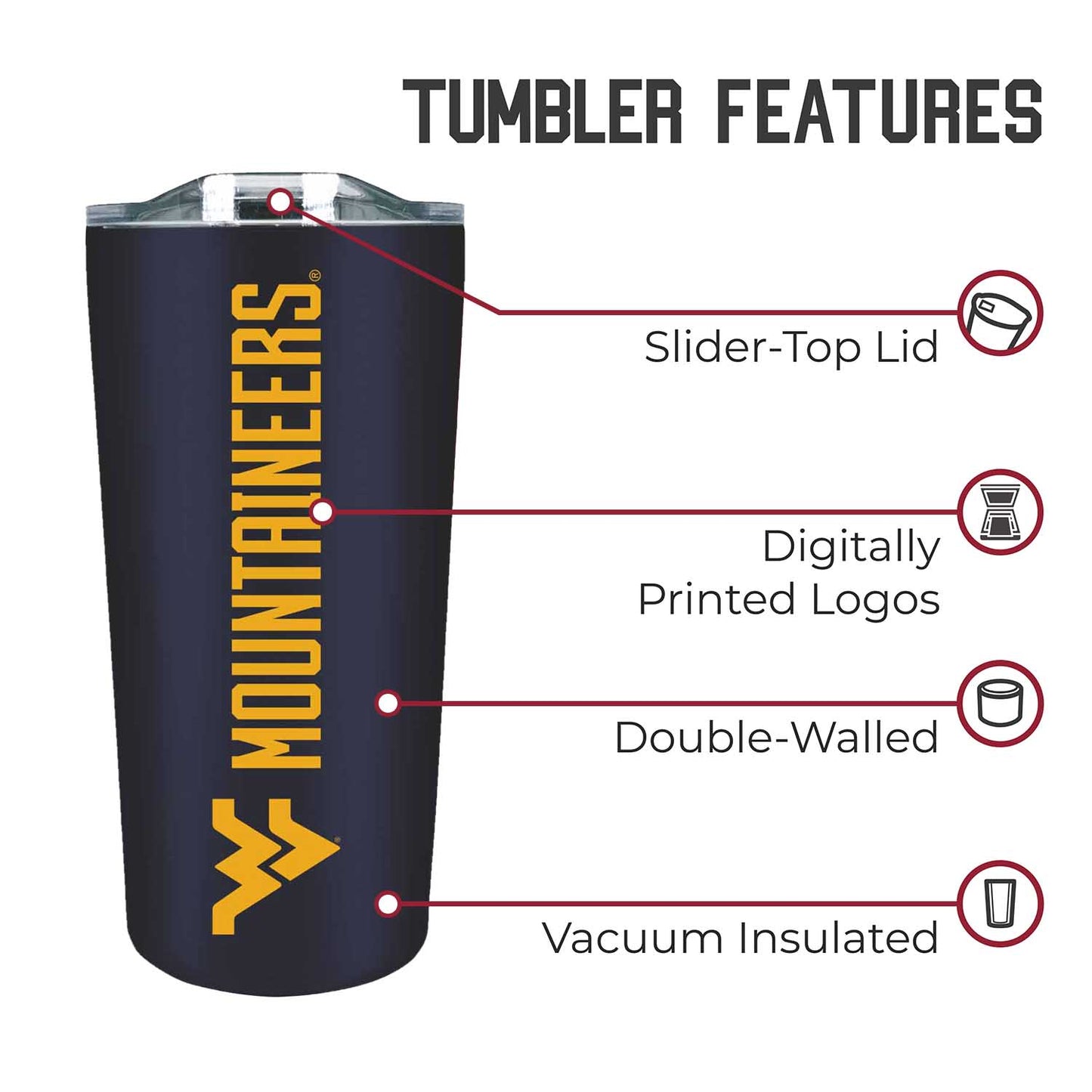 West Virginia Mountaineers NCAA Stainless Steel Tumbler perfect for Gameday - Navy